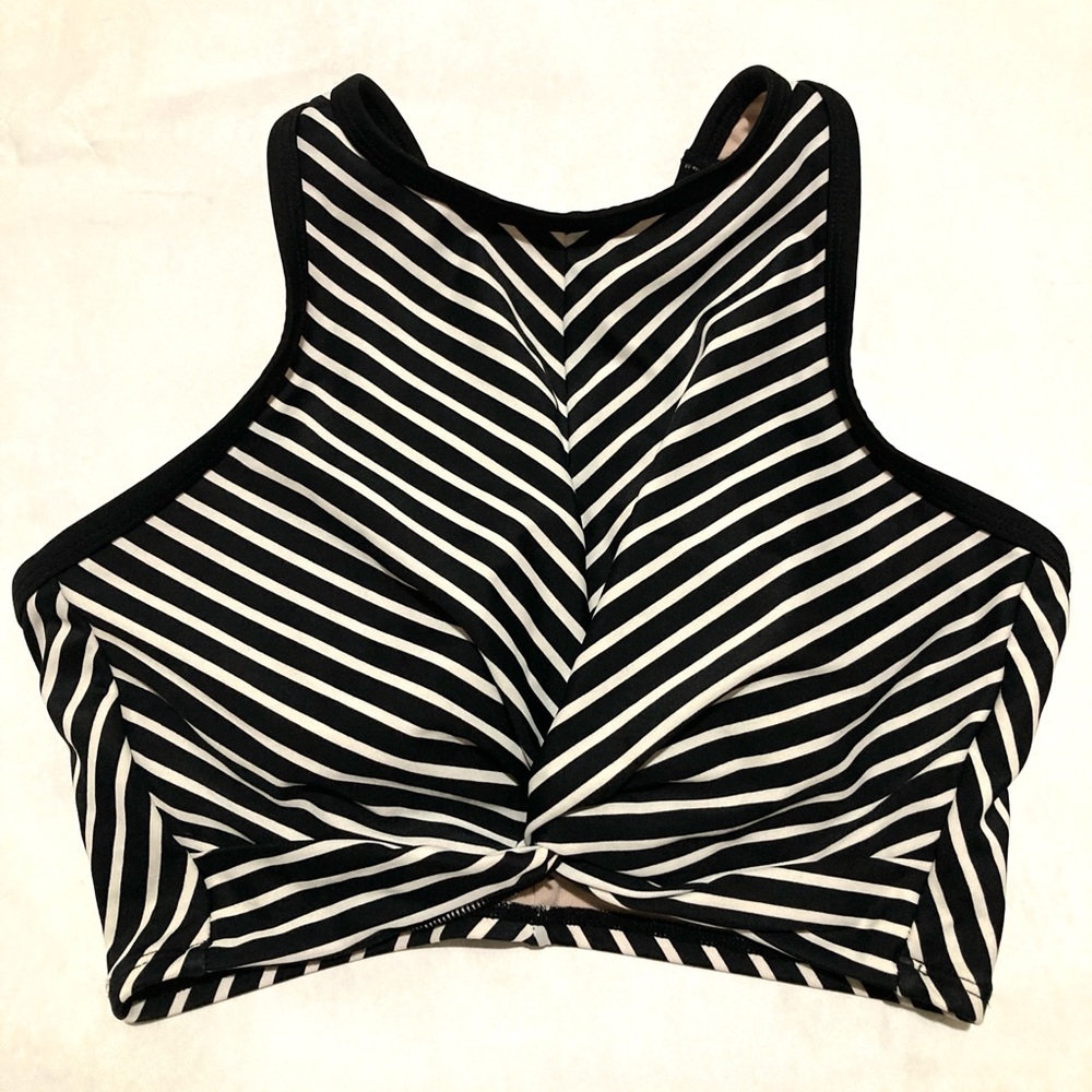 Kona Sol Black & White High Neck Twist-Front Bikini Top Size Small